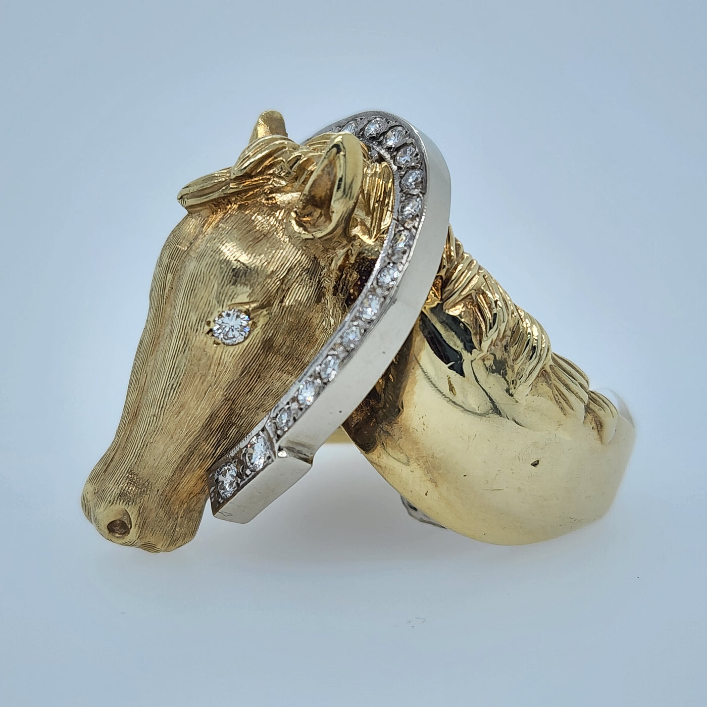 Custom Hand Carved Men's Yellow Gold Horse Ring