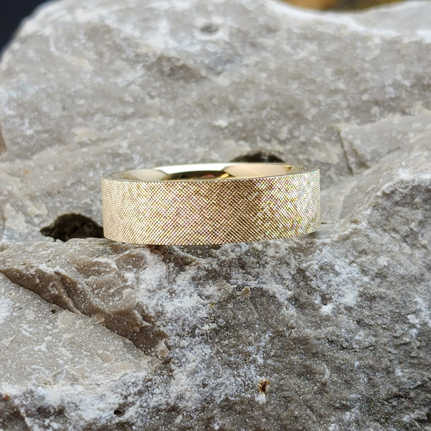 Men's Yellow Gold Wedding Band With Florentine Finish