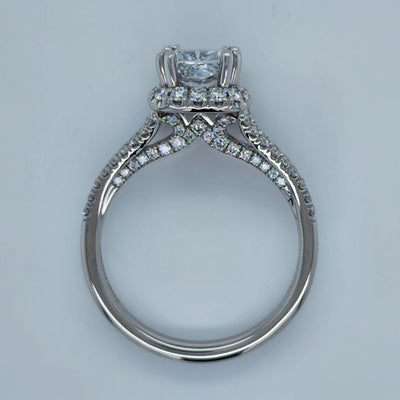 White Gold Engagement Ring With Cushion Cut Diamond and Round Accents