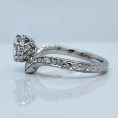 Custom White Gold Engagement Ring With Round Diamond Center and Round Accent Diamonds