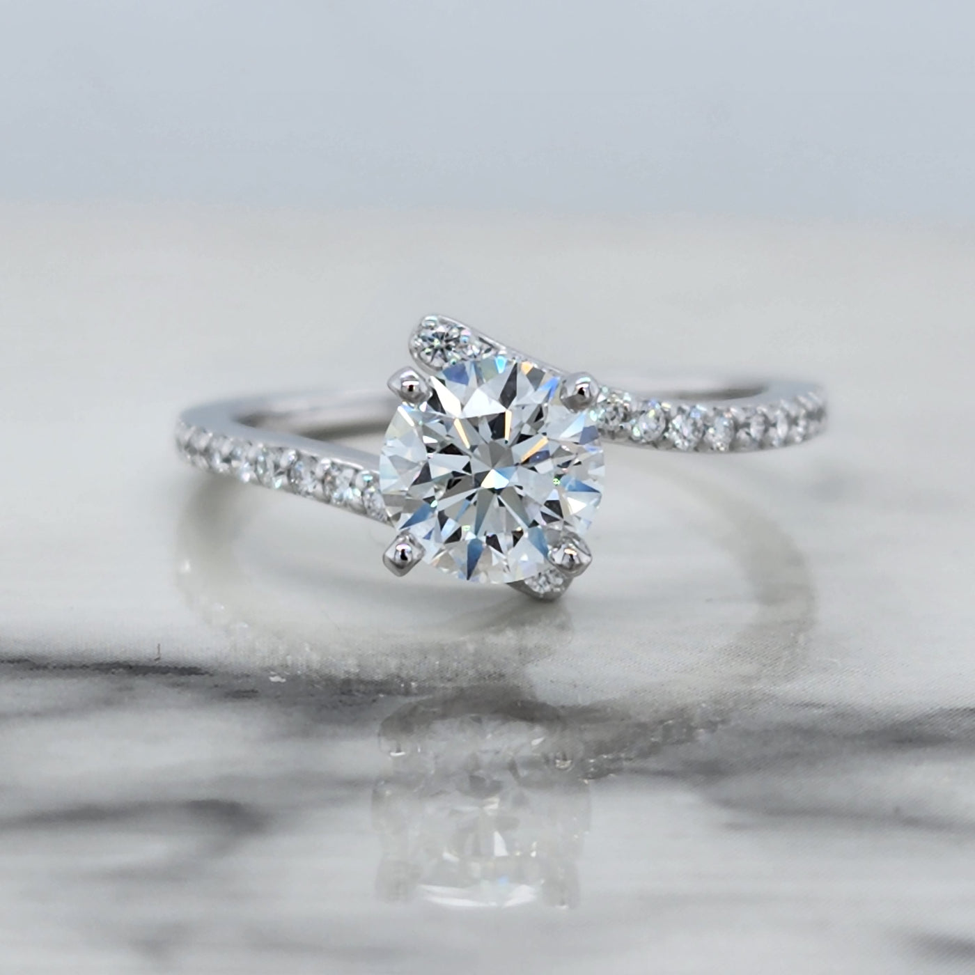 White Gold Bypass Engagement Ring And Wedding Band