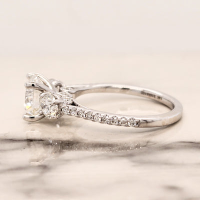 White Gold 3 Stone Engagement Ring With Round Center Diamond and Round Accents