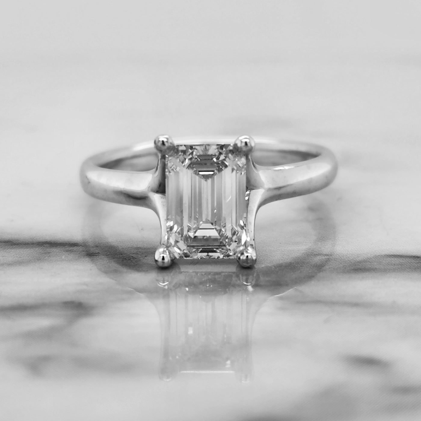White Gold Emerald Cut Diamond Solitaire Engagement Ring