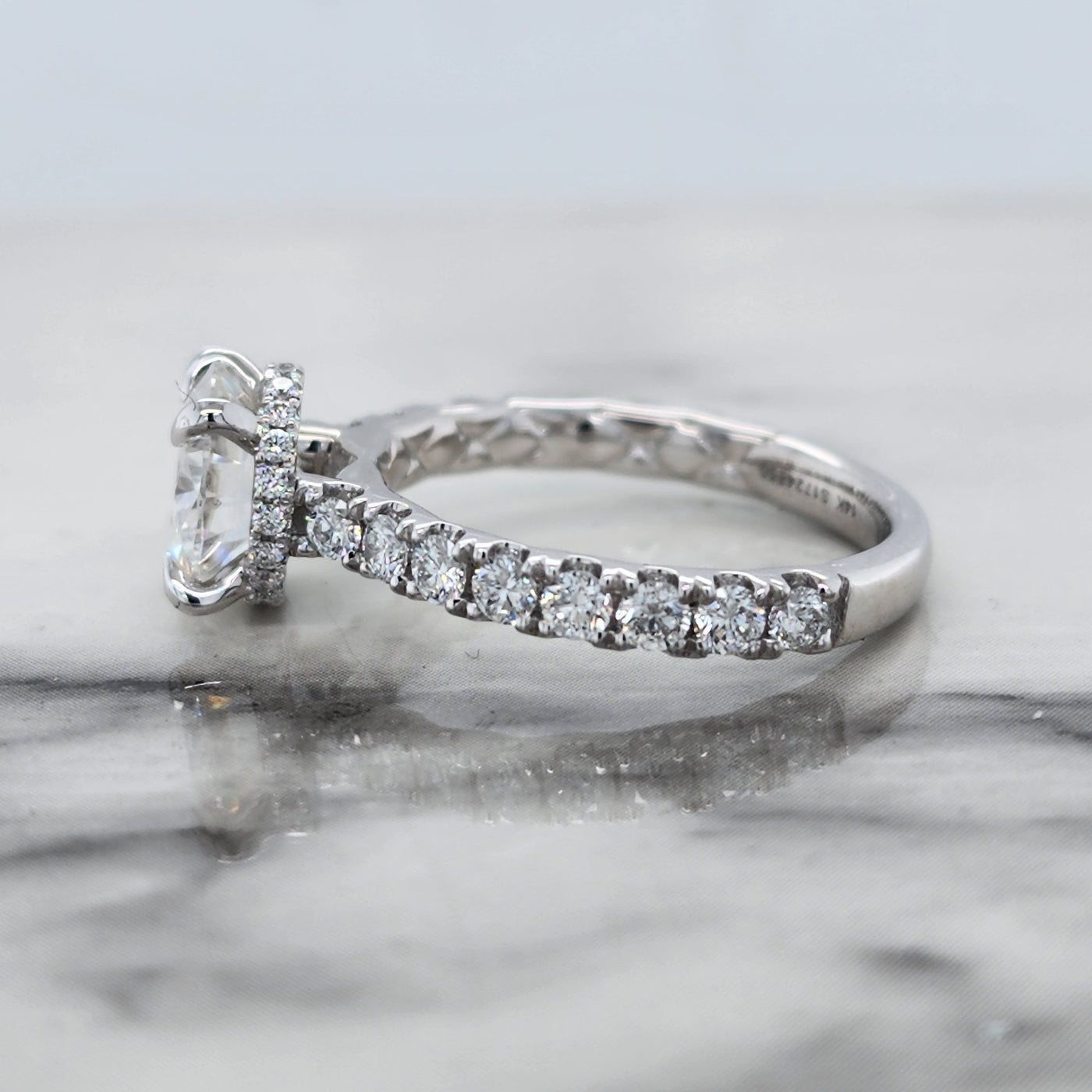Custom White Gold Engagement Ring With Moissanite Center and Diamond Accent Stones