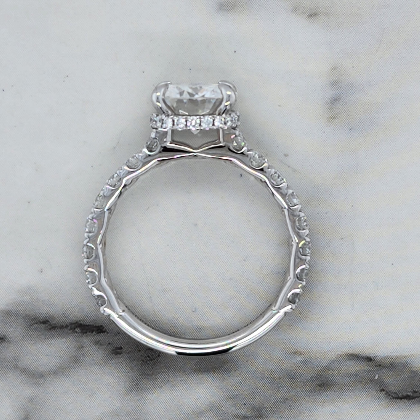 Custom White Gold Engagement Ring With Moissanite Center and Diamond Accent Stones