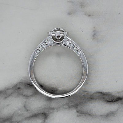 Custom White Gold Engagement Ring With Round Center and Diamond Accents