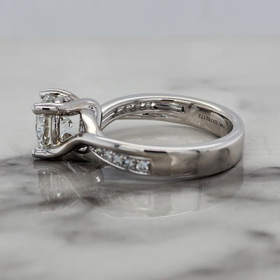 White Gold Bypass Engagement Ring With Round Center and Round Accent Diamonds