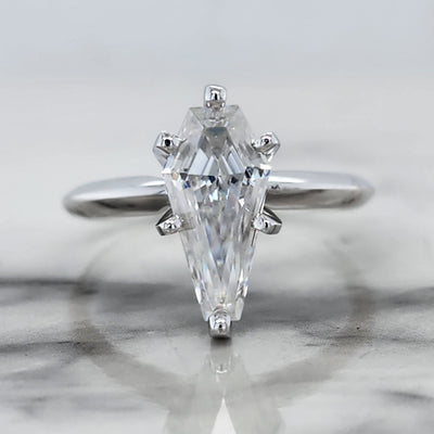 White Gold Coffin Shaped Moissanite Solitaire Engagement Ring