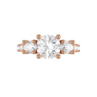 Rose Gold Round 3 Stone Engagement Ring With Diamond Accents
