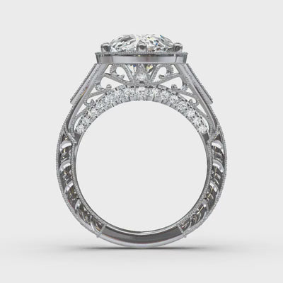 White Gold Custom Round Engagement Ring With Scroll Detail