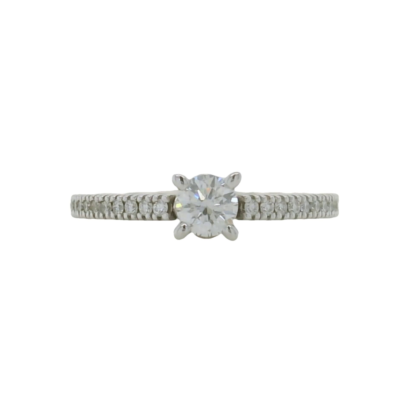 white gold round engagement ring with accent stones