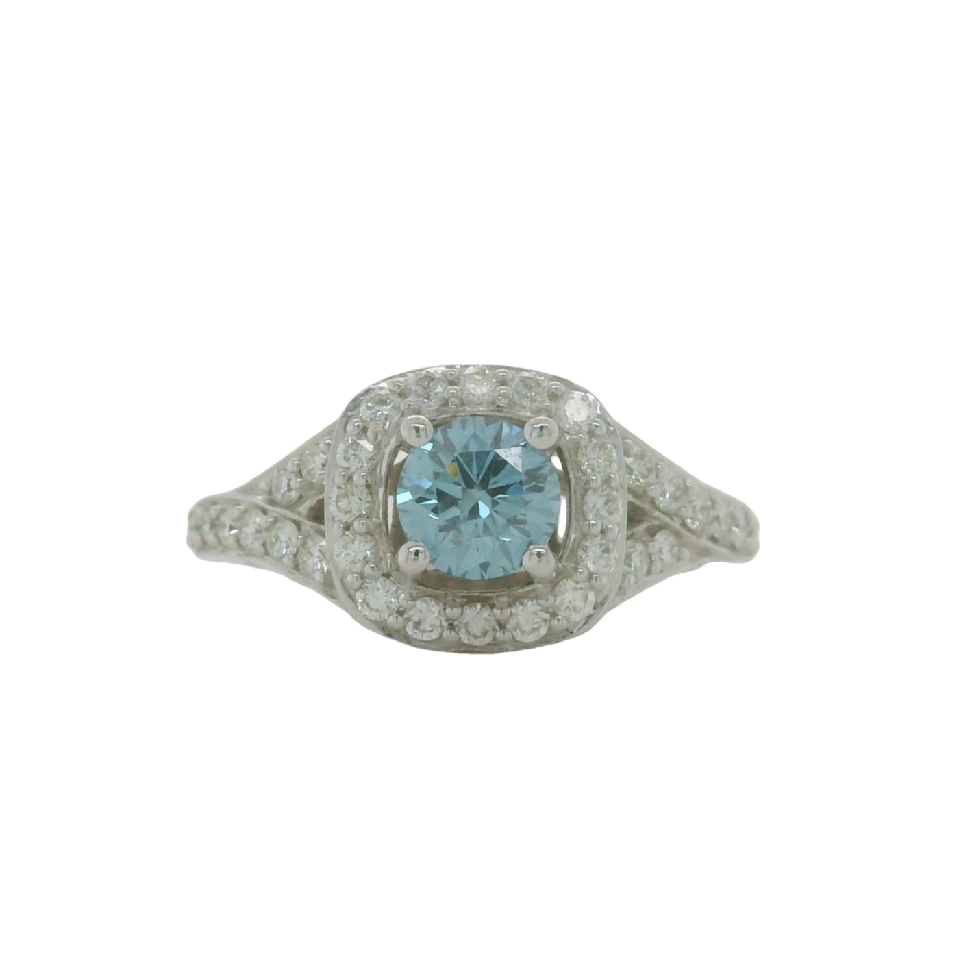 White Gold Blue Diamond Center Stone Diamond Engagement Ring