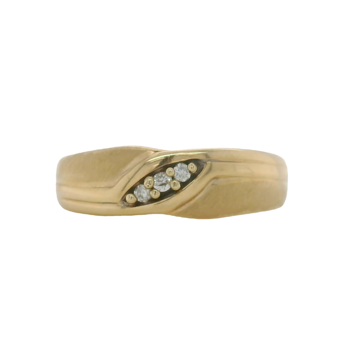 yellow gold and diamond vintage style men's wedding band with brushed finish