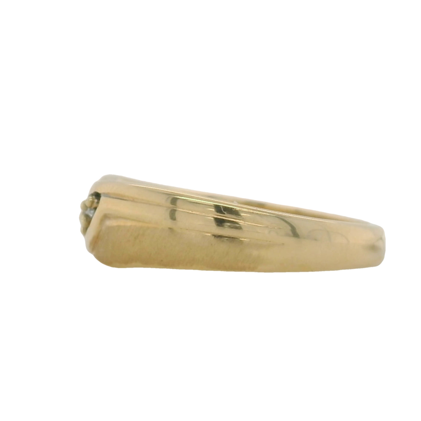 yellow gold and diamond vintage style men's wedding band with brushed finish