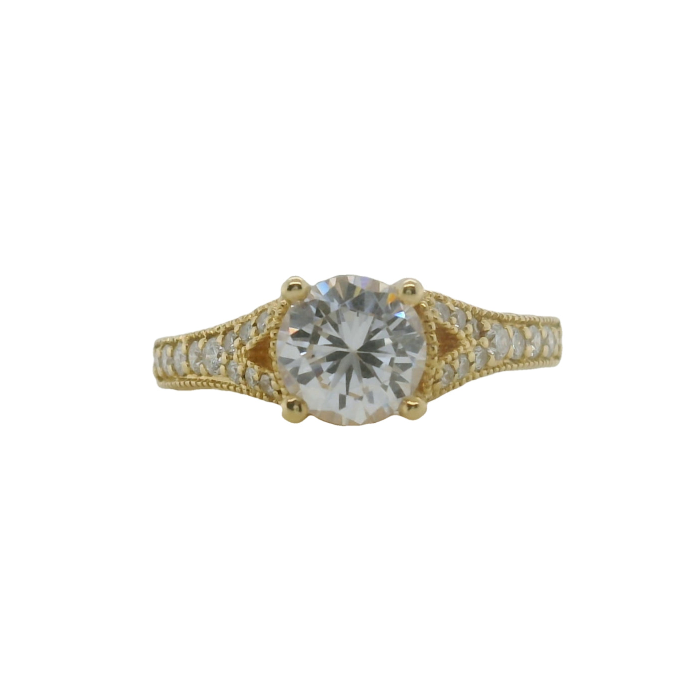 Yellow Gold Round Diamond Floral Engagement Ring