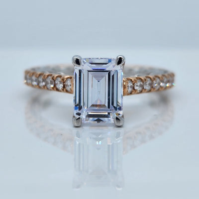 3 Tone Emerald Cut Engagement Ring With Euroshank