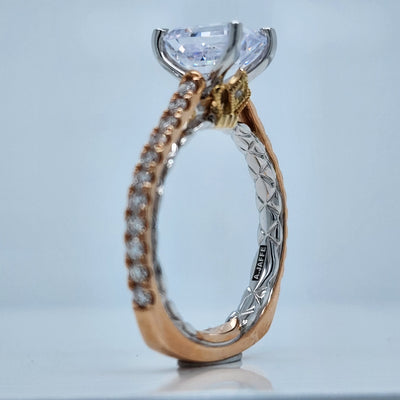 3 Tone Emerald Cut Engagement Ring With Euroshank