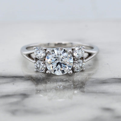 5 Stone White Gold Engagement Ring With Round Center Diamond and Round Accents