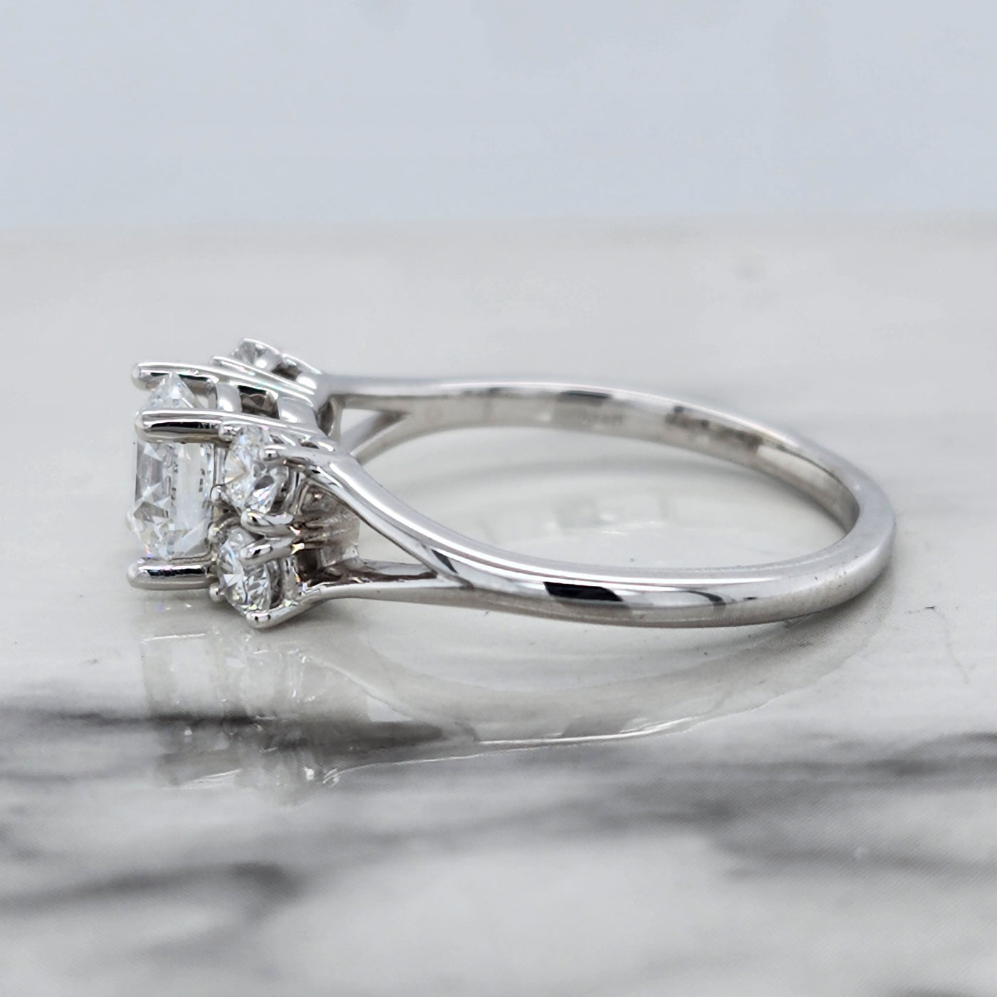 5 Stone White Gold Engagement Ring With Round Center Diamond and Round Accents