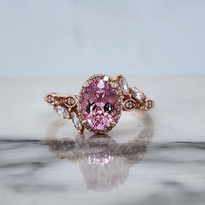Custom Rose Gold Engagement Ring Featuring Pink Sapphire and Diamond Accents