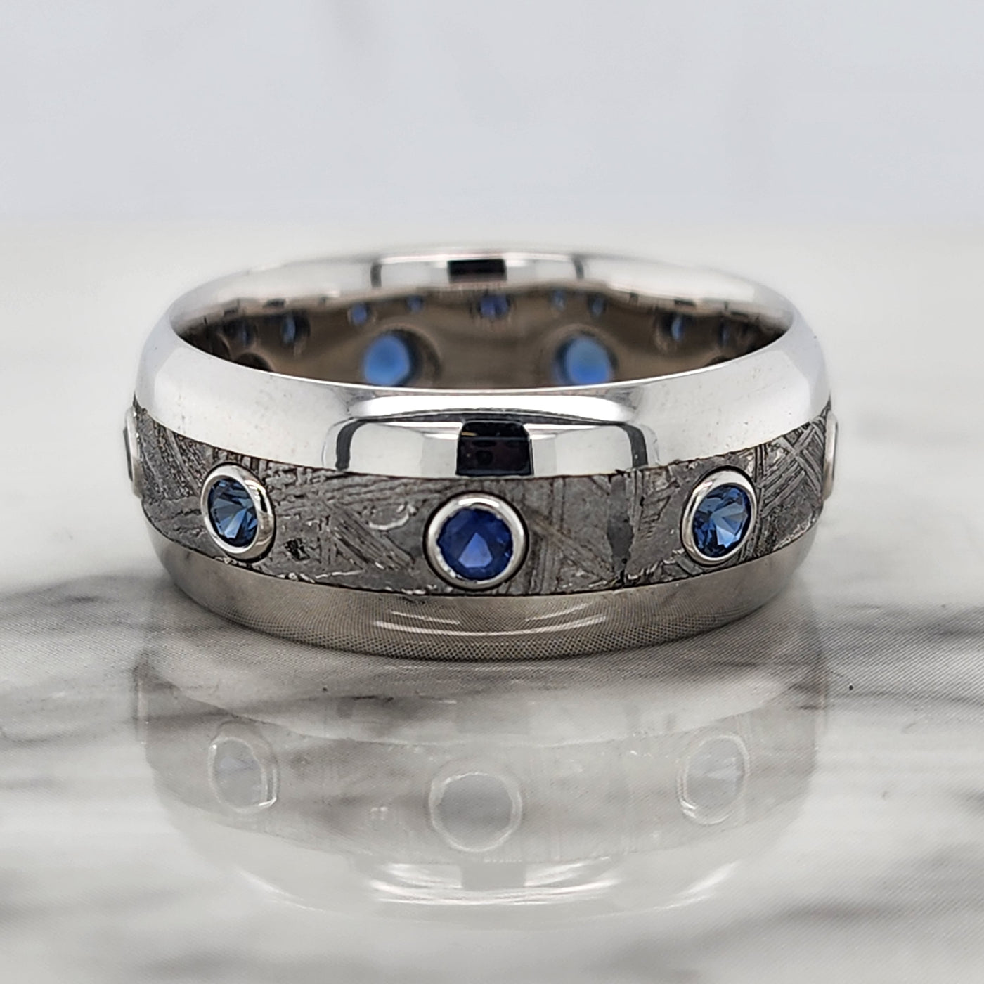 Men's Meteorite Inlay Wedding Band With Sapphire