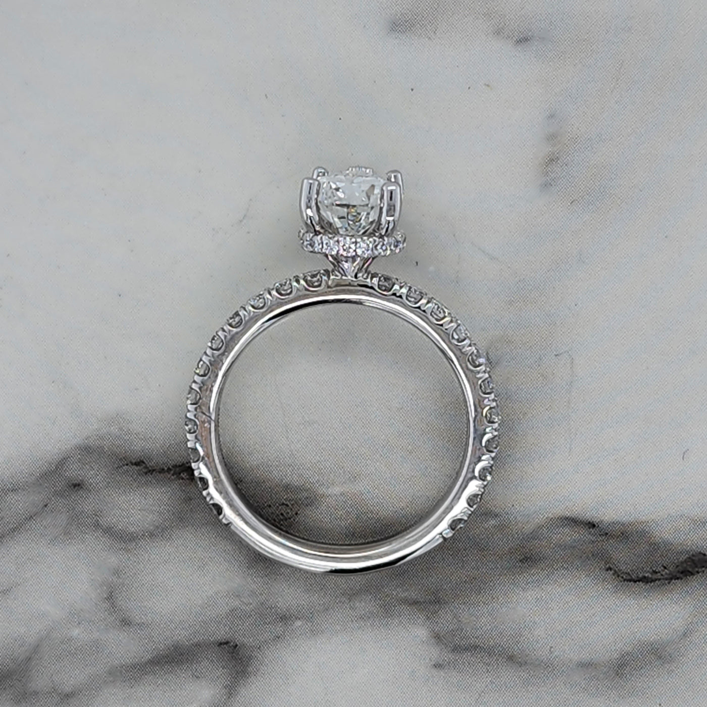 White Gold Pear Engagement Ring With Hidden Halo and Accent Diamonds