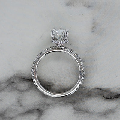 White Gold Pear Engagement Ring With Hidden Halo and Accent Diamonds