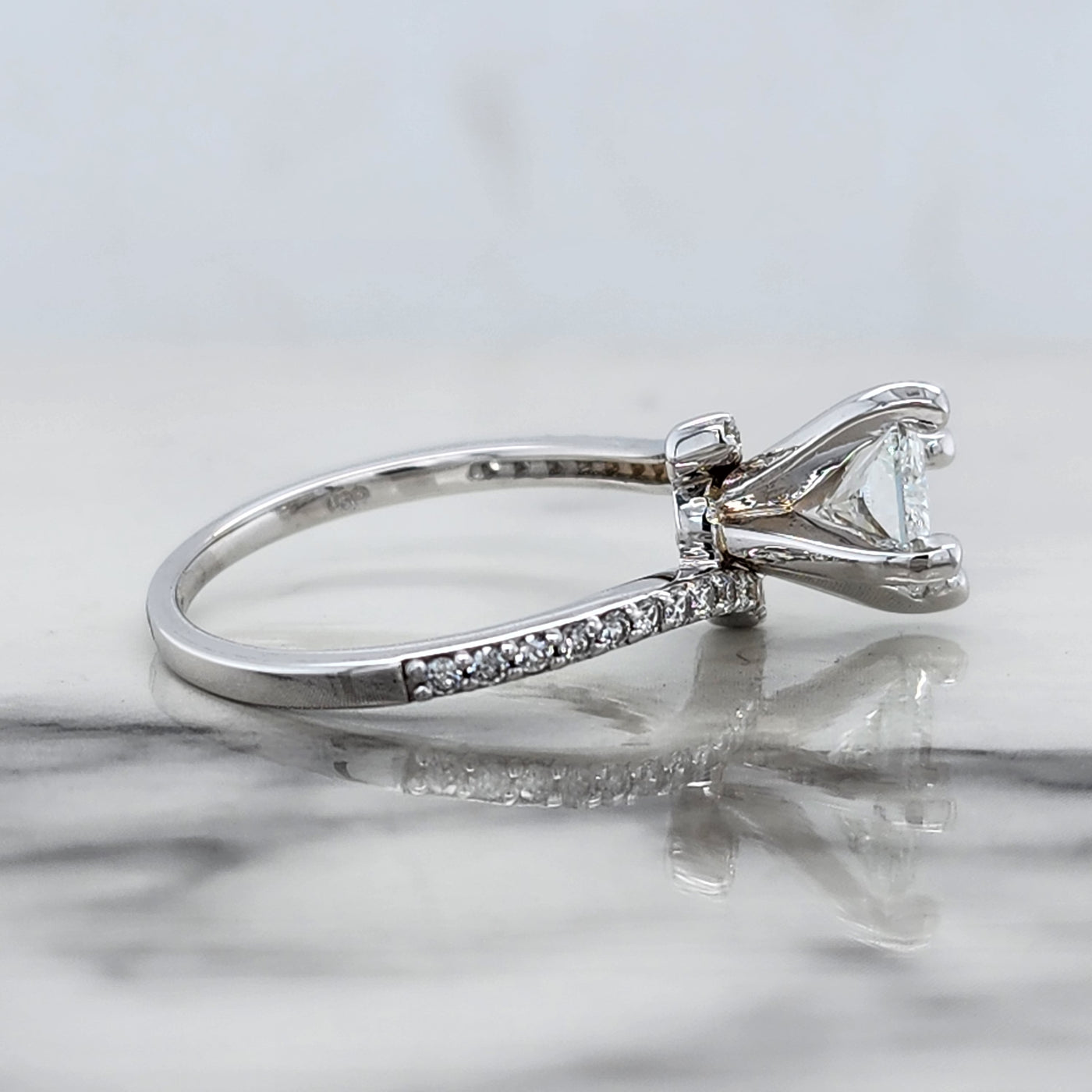 White Gold Radiant Cut Engagement Ring With Diamond Side Stones