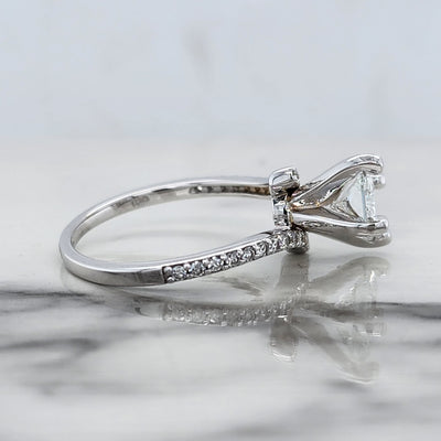 White Gold Radiant Cut Engagement Ring With Diamond Side Stones