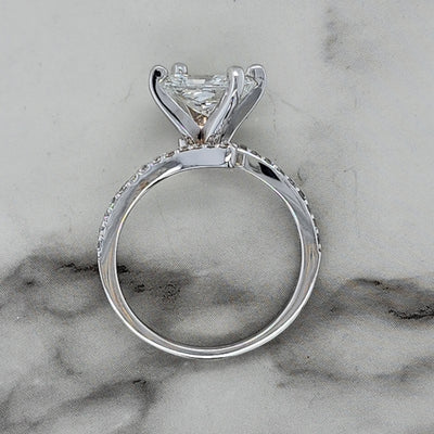 White Gold Radiant Cut Engagement Ring With Diamond Side Stones