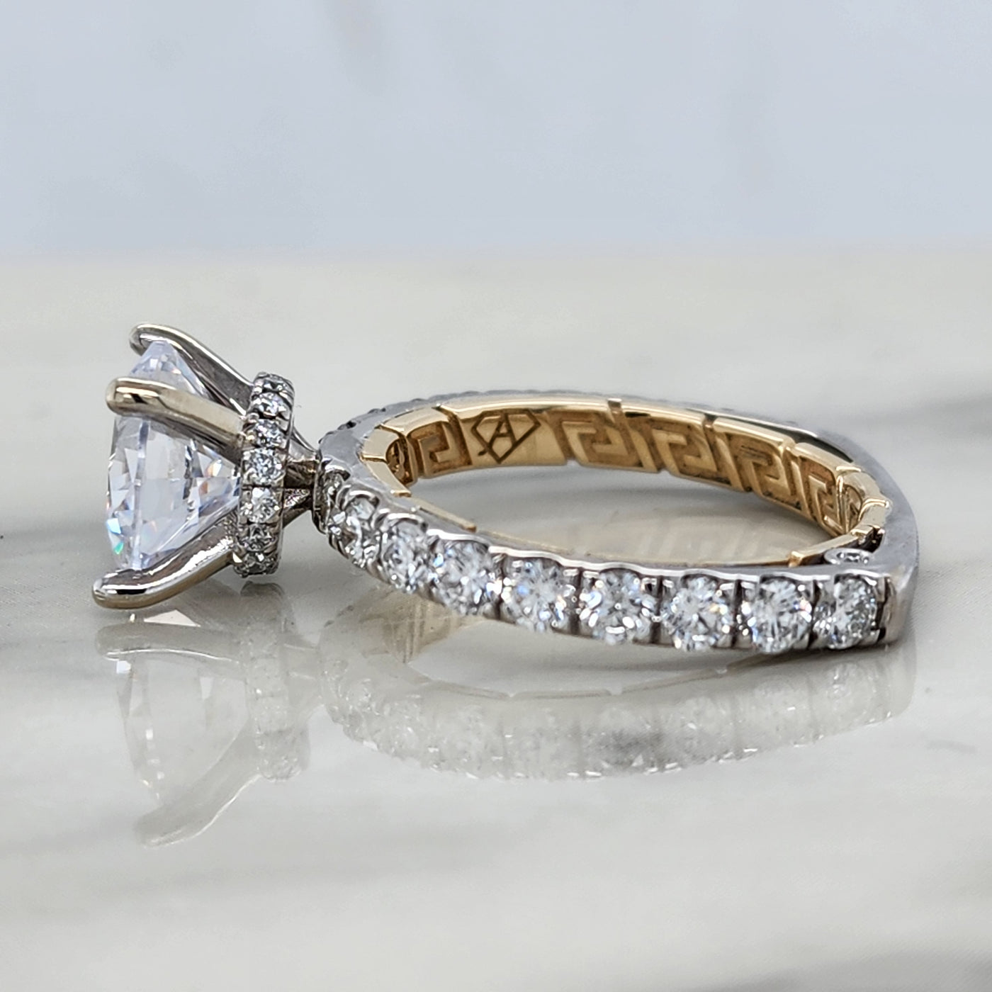 Athens Custom Engagement Ring With Greek Key Detail