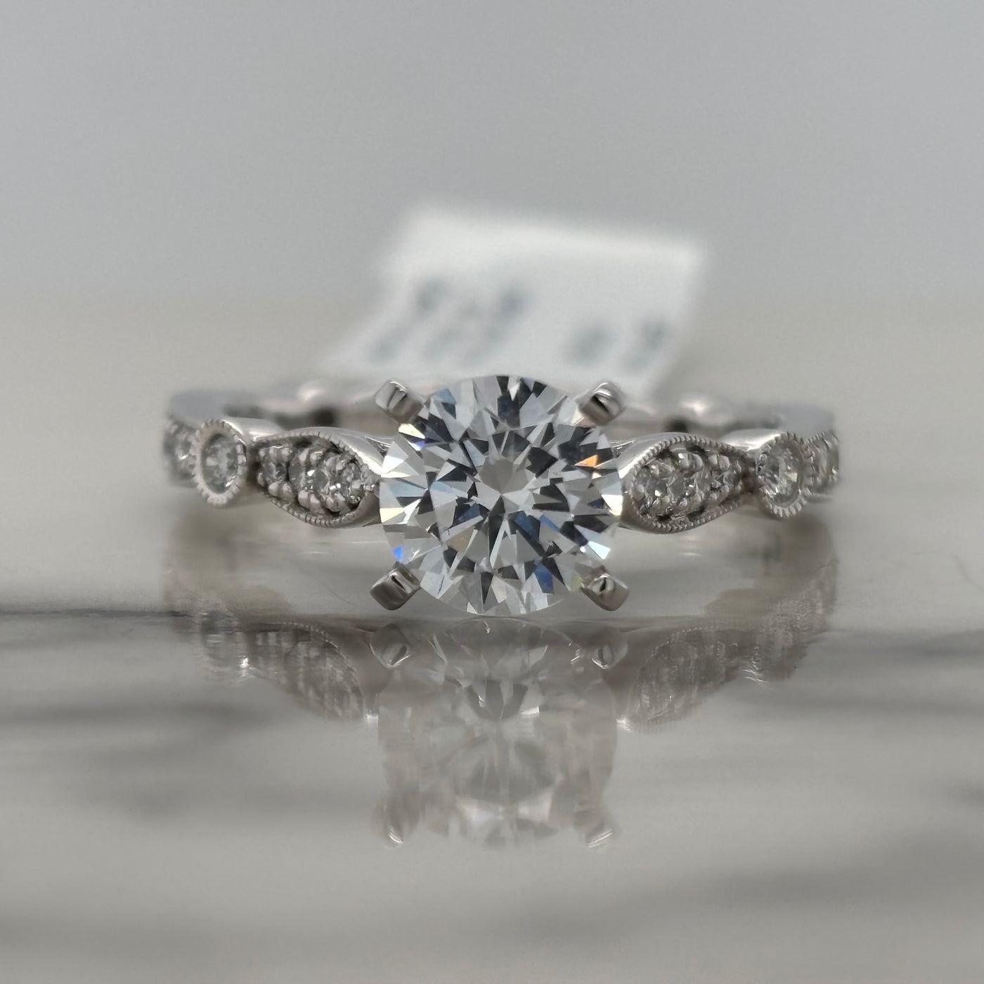 14k white gold semi mount engagement ring with accent diamonds