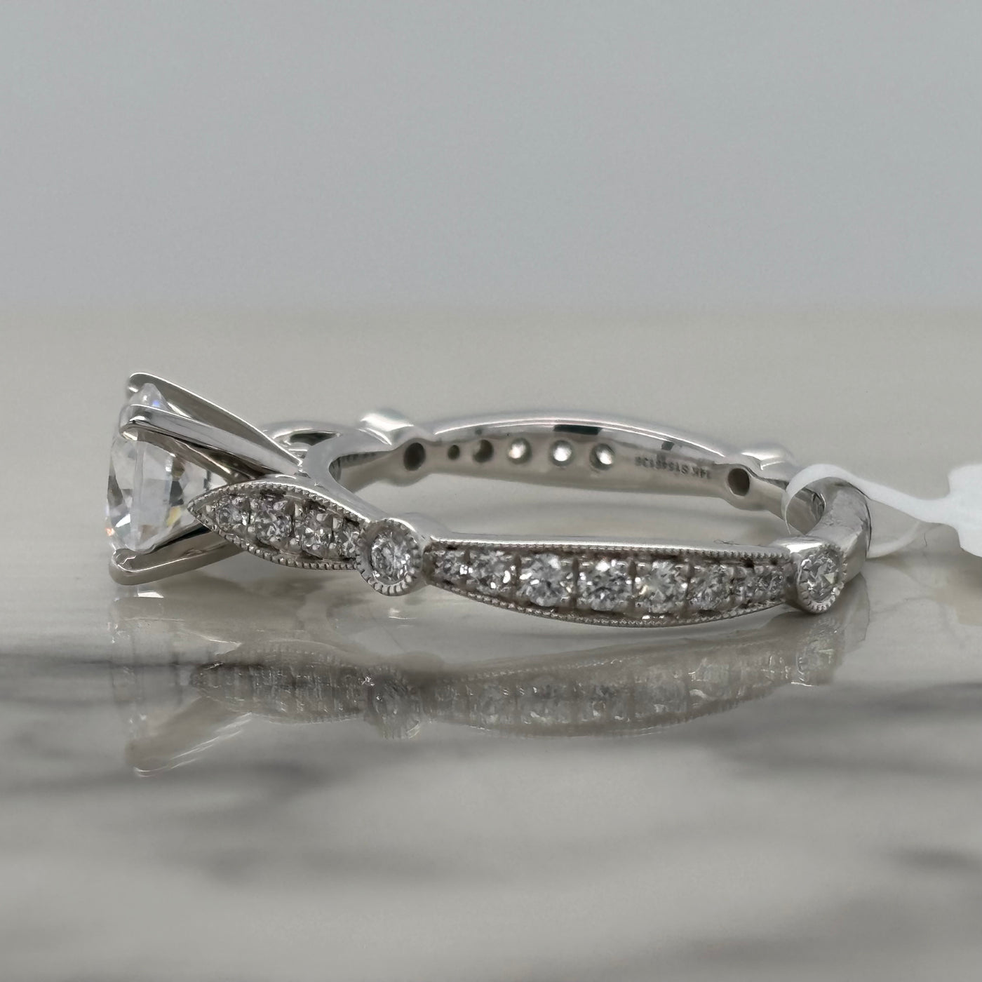 14k white gold semi mount engagement ring with accent diamonds