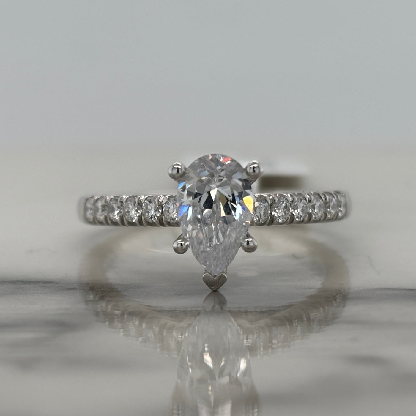 14k white gold pear semi mount diamond engagement ring