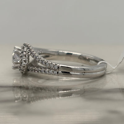 White Gold East West Set Marquise Engagement Ring With Round Diamond Accent Stones