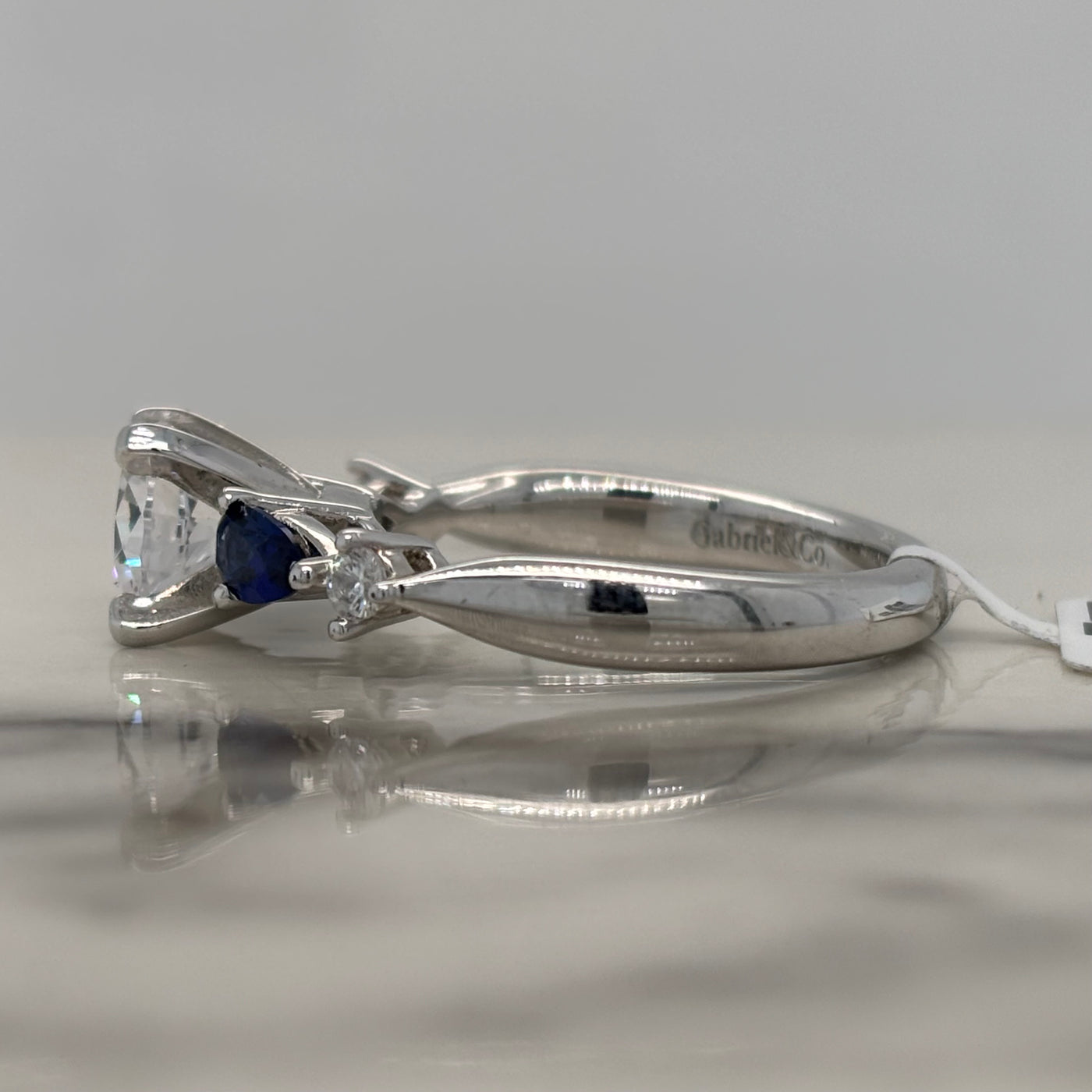 White Gold Round Engagement Ring With Sapphire and Diamond Accents