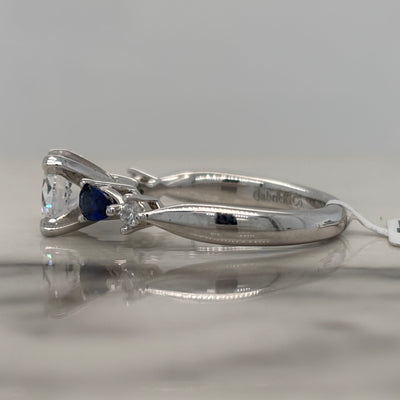 White Gold Round Engagement Ring With Sapphire and Diamond Accents