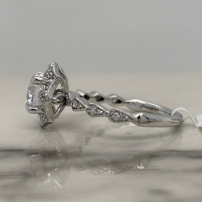 White Gold Round Engagement Ring With Art Deco Style and Milgrain Detail