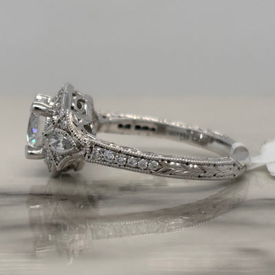 White Gold Round Vintage Style Engagement Ring with Marquise and Round Accent Diamonds