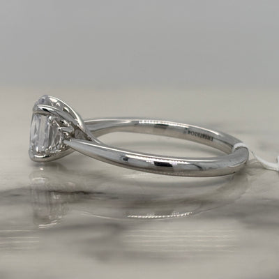 White Gold Oval 3 Stone Engagement Ring With Crescent Side Stones