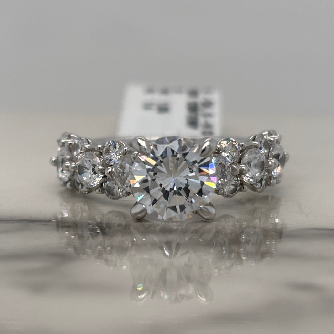White Gold Round Engagement Ring With Diamond Cluster Accents