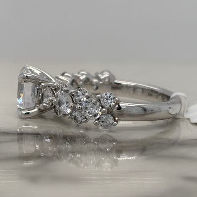 White Gold Round Engagement Ring With Diamond Cluster Accents