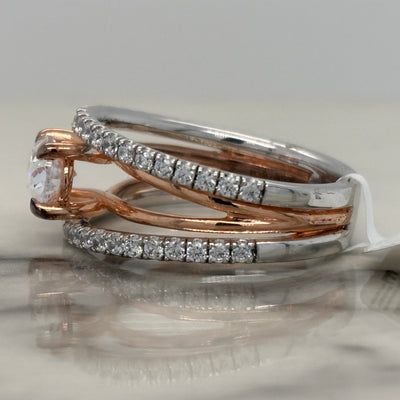 2 Tone White and Rose Gold East West Set Oval Engagement Ring With Accent Diamonds
