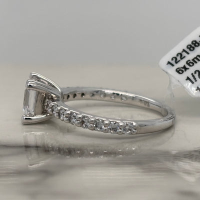 White Gold Asscher Cut Engagement Ring With Round Accent Diamonds