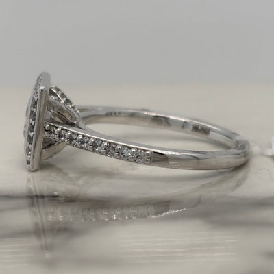 White Gold Princess Cut Bezel Set Engagement Ring With Halo and Accent Diamonds