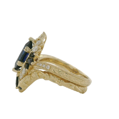 Custom Yellow Gold Sapphire Snake Engagement Ring and Wedding Band Set