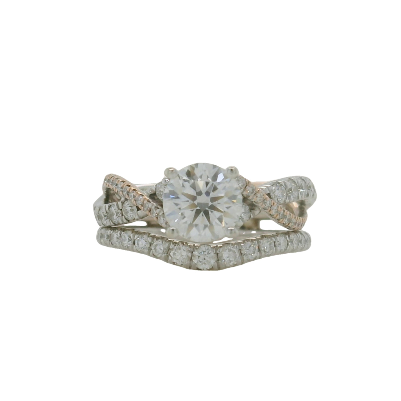 2 tone engagement ring and wedding band set