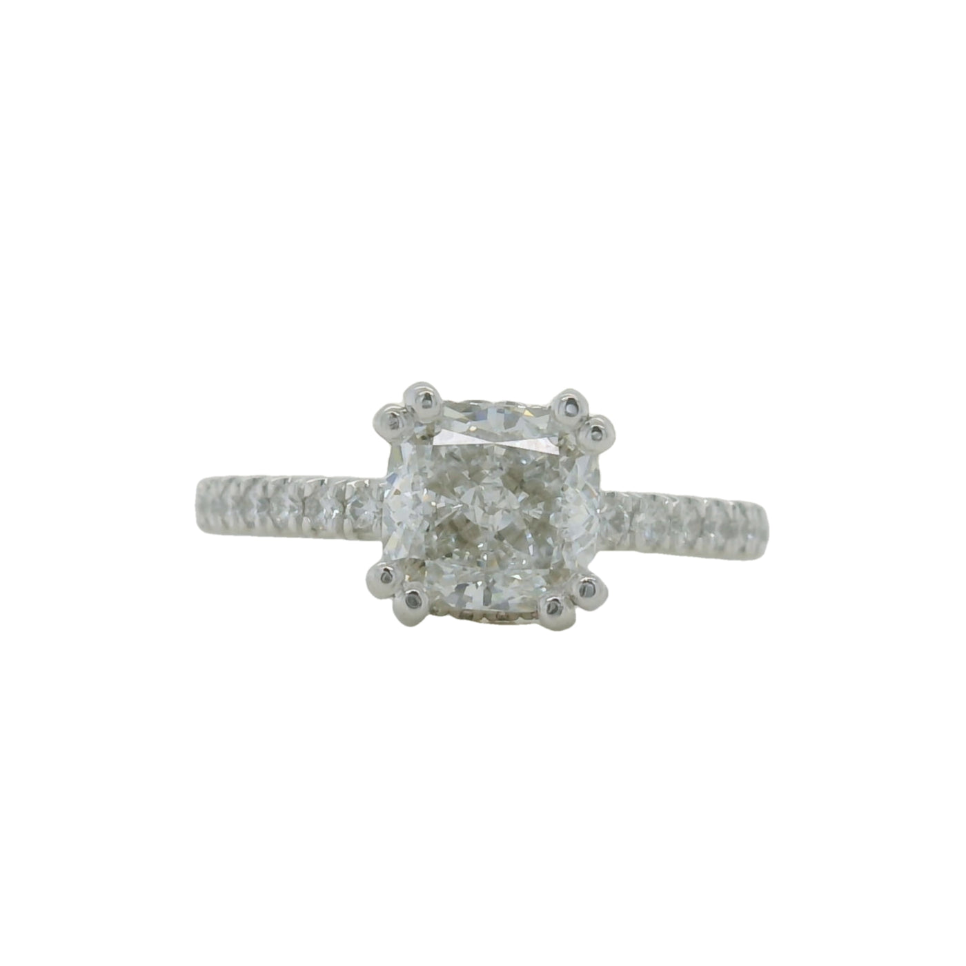 Platinum Cushion Cut Hidden Halo Diamond Engagement Ring