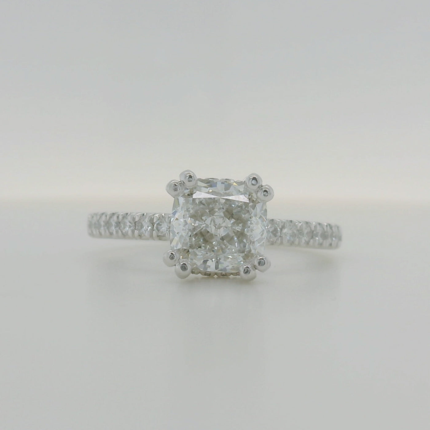 Platinum Cushion Cut Hidden Halo Diamond Engagement Ring