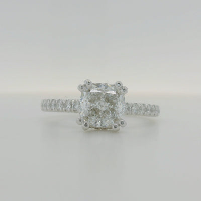 Platinum Cushion Cut Hidden Halo Diamond Engagement Ring